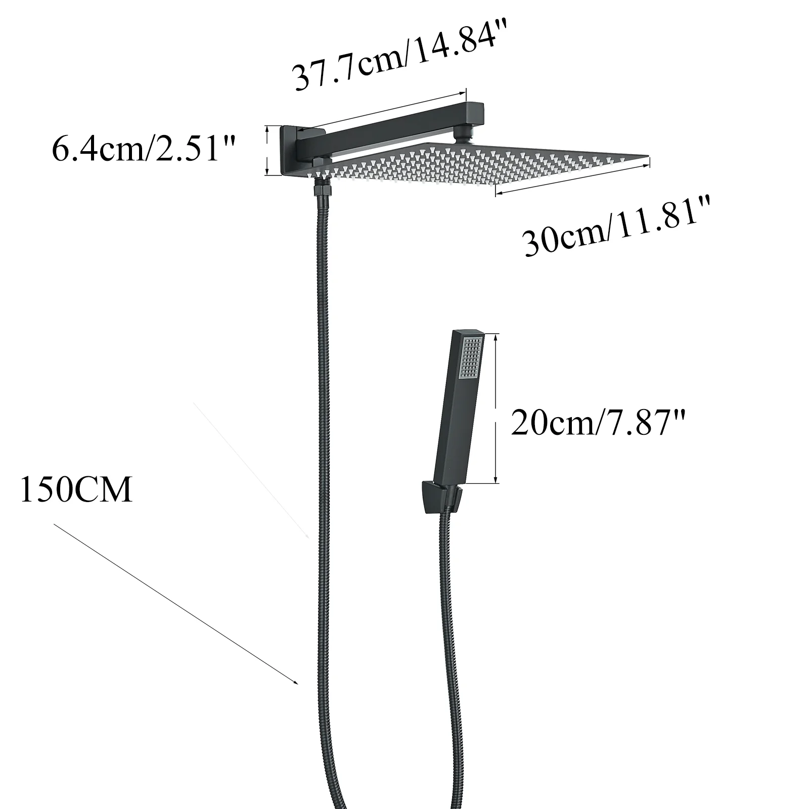 Bathroom Simple Shower Set Rainforest 12 inch Top Spray Concealed Wall Mounted Hot and Cold Mixed Faucet Black Tap with Toggle 3