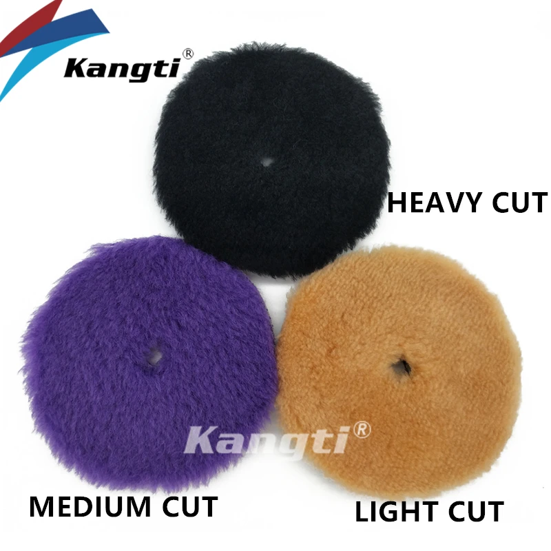 Kangti 5/6 Inches Car Polishing Disc Natural Wool Buffing Pads Lamb Woolen DA Polisher Buff Foam Cutting Pads Abrasive Tool Kits 2