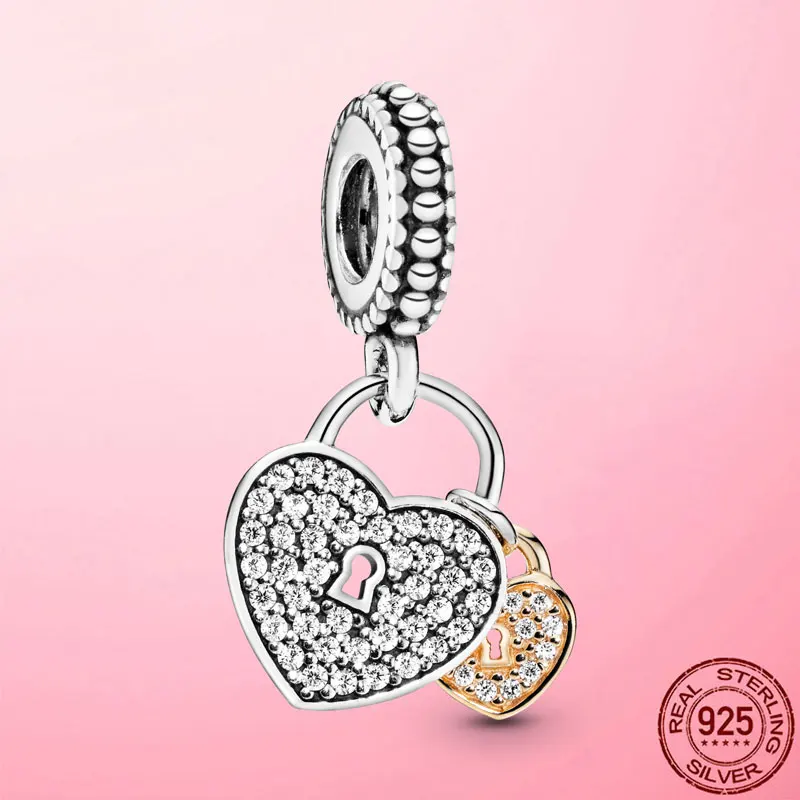 2022 New 925 Sterling Silver circular Beaded Golden Heart-Shaped Birthday Candle Charm Fit Original Pandora Bracelet DIY Jewelry mens rings 925 Silver Jewelry