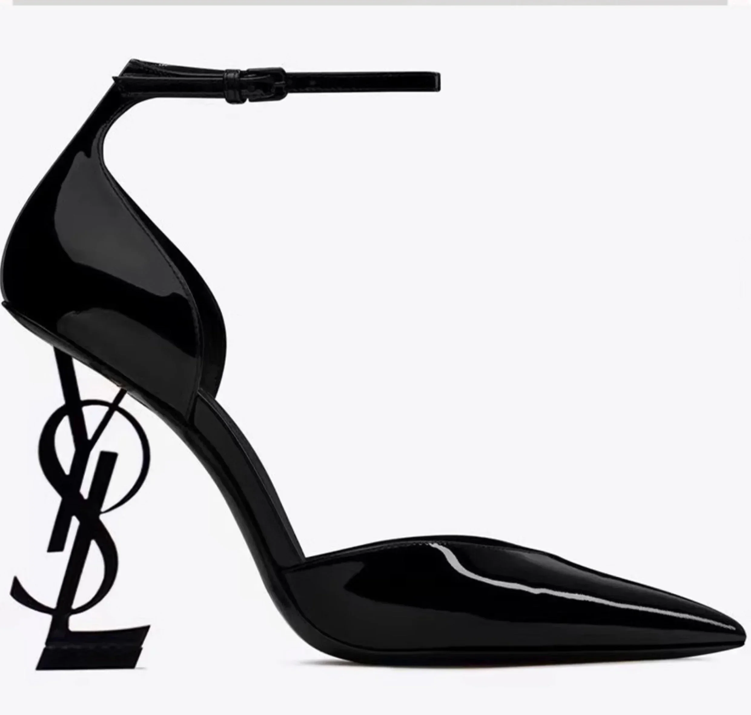 Elegant Fashionable Black Pointed Toe Thin Heel Single Shoes Patent Leather Buckle High Heels Stylish Luxurious Zapatos De Mujer 3