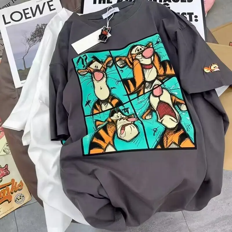 Disney Tigger T-shirt Cartoon Summer Couple's Casual Crew Neck Printed Breathable T-shirt Y2K Summer Cute Girls Short Sleeve Top 3