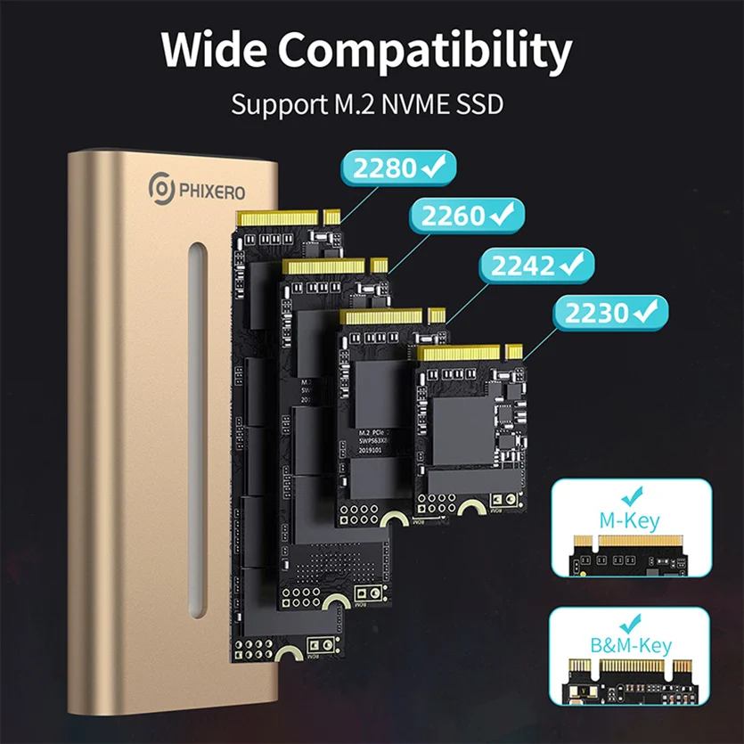 PHIXERO Ż SSD M2 NVMe RGB Ŀ M.2 Nvme 10Gbps  ϵ ̺ ̽ UASP M-Ű-USB 3.1 GEN2 Type-C Ŭ HD ũ