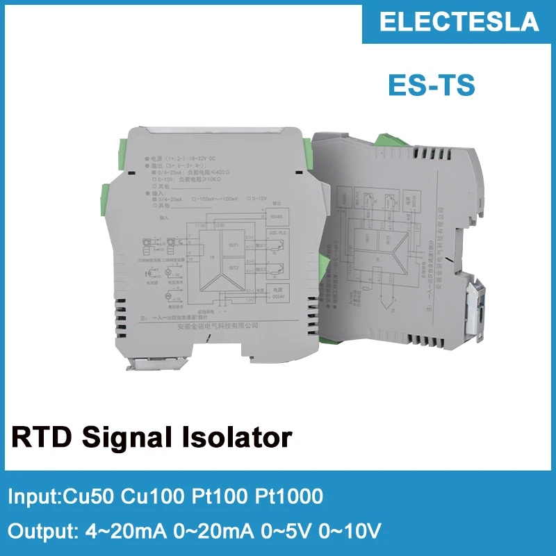Trilho Din Termopar Isolamento de sinal de temperatura Transmissor Conversor RTD PT100 em 4-20 mA 0-10v Saída DC24V