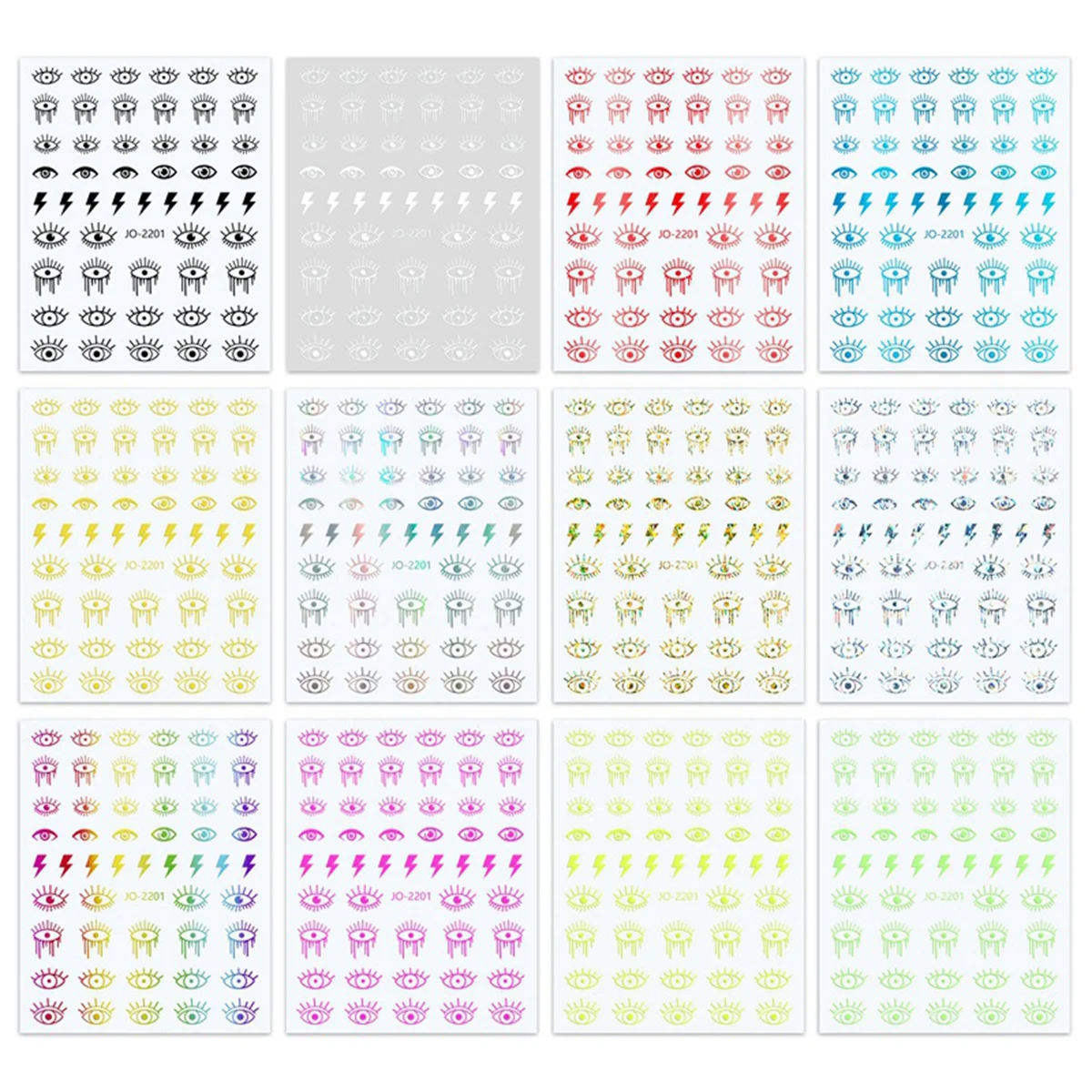 Eye Pattern Stickers For Nails INS 12 Colors Lightning Style Design Nail Art Decoration Decals 3