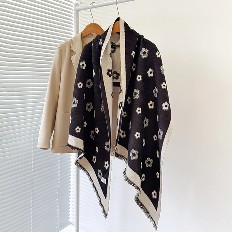 2025 Women's Luxury Brand Cashmere Shawl - Winter Cute Allover Print with Tassels Pashmina Wrap Bandana