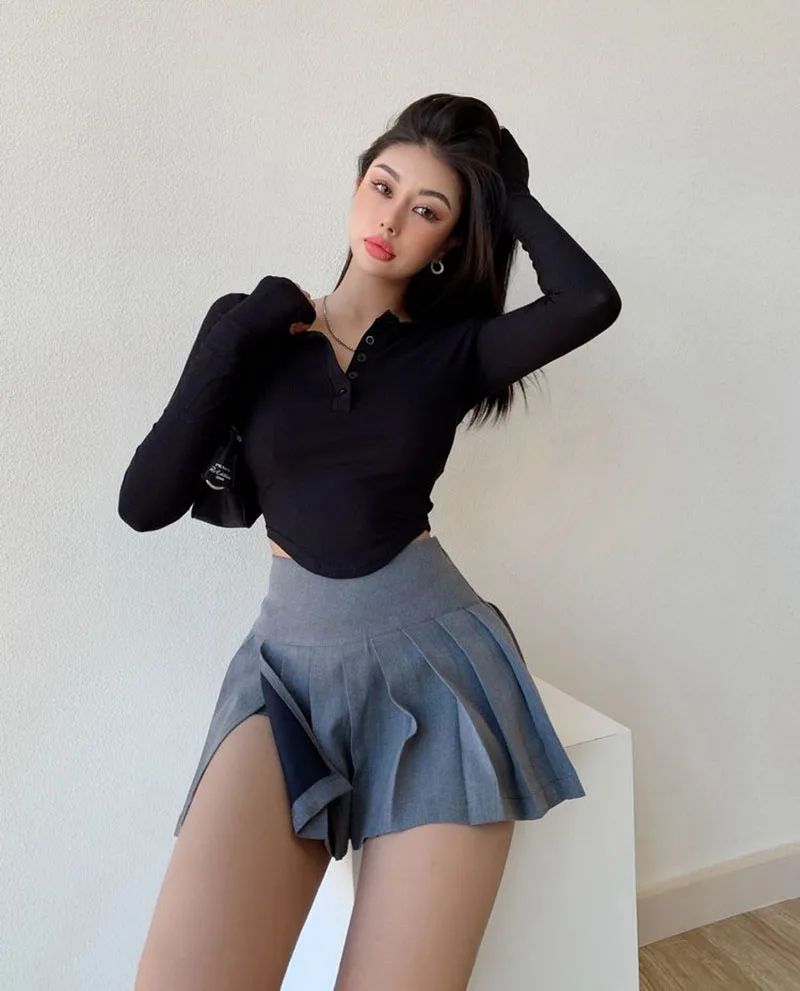Gidyq Sommer Frauen Falten röcke Vintage hohe Taille weibliche sexy Miniröcke koreanische lässig alle passen Streetwear Schlitz Rock neu – Detail 35