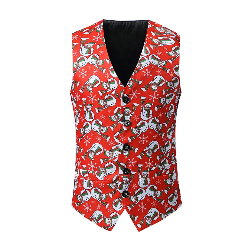 thumbnail image 1 of Nuevo Chaleco de traje con estampado navideño para hombre, vestido de fiesta de banquete de boda, chaqueta con cuello en V, chaleco, 1 of 5