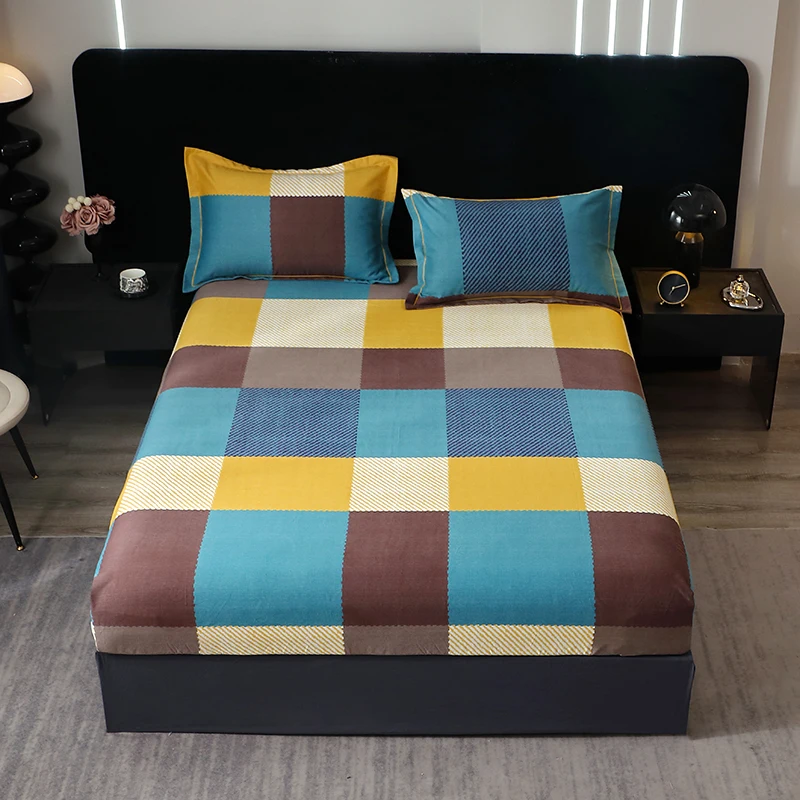 Pure Cotton Fitted Bed Sheets Geometric Bedsheet Non-slip Bed Cover Skin-friendly Bed Linen couvre lit (Pillowcase Need Order) 4