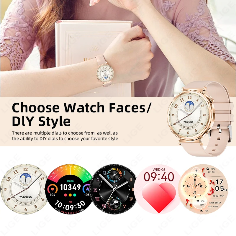 LIGE Women Smartwatch 1.6" Heart Rate Bluetooth Call Sports Waterproof Smart Watch Female For Android iOS 2025 New Ladies Gift