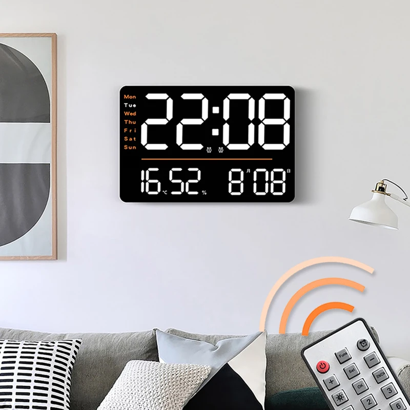 

LED Wall Clock Multifunctional Temperature Hygrometer Clock Large Screen Day Week Time Display Hanging Alarm Clock Bedroom Decor