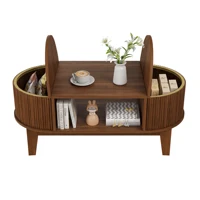 Table basse moderne Fangange, table ovale en bois de noyer 100x50x50 cm avec étagère ouverte, table de salon avec rangement dissimulé 7