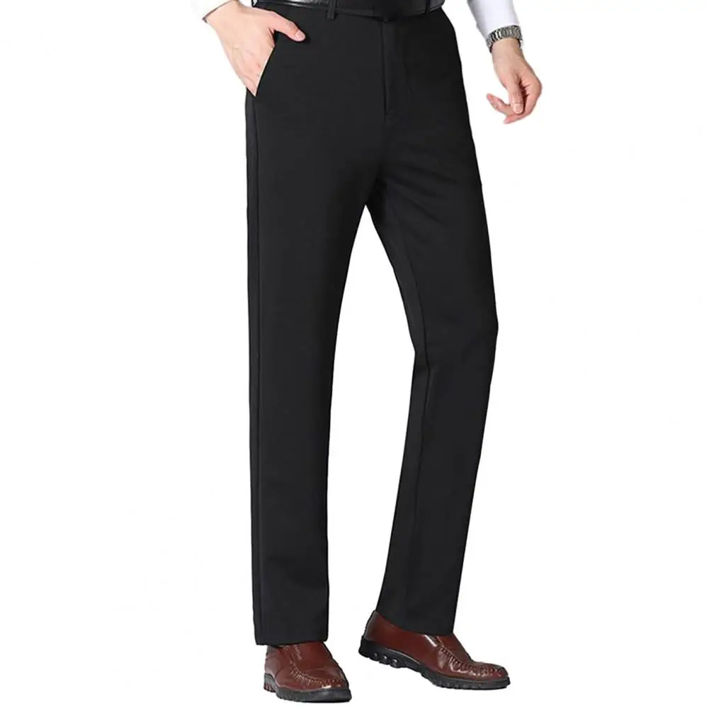 

Men Office Pants Warm Plush Men's Suit Pants Stylish Business Trousers with High Waist Deep Crotch Cozy Pockets Men Business