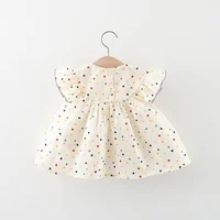 New Cute Girl'S Dress Sweet Rose Embroidered Small Round Dots Korean Version Loose Bubble Sleeve Cotton Beach Skirt 2