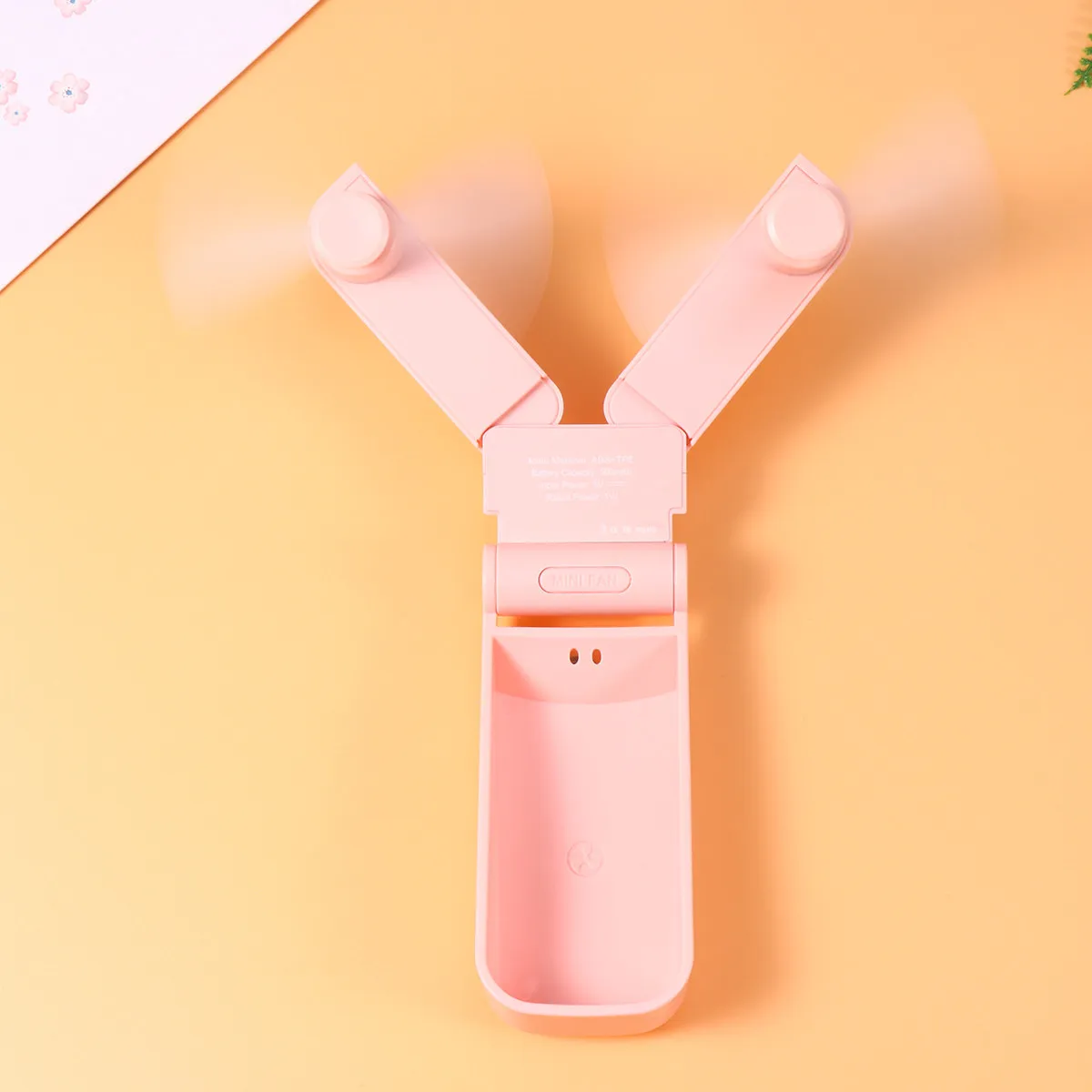 핑크색 이중 헤드 USB 충전식 미니 접이식 선풍기 휴대용 소형 전기 선풍기 여행용 야외 테이블 데스크탑용 냉각 장치