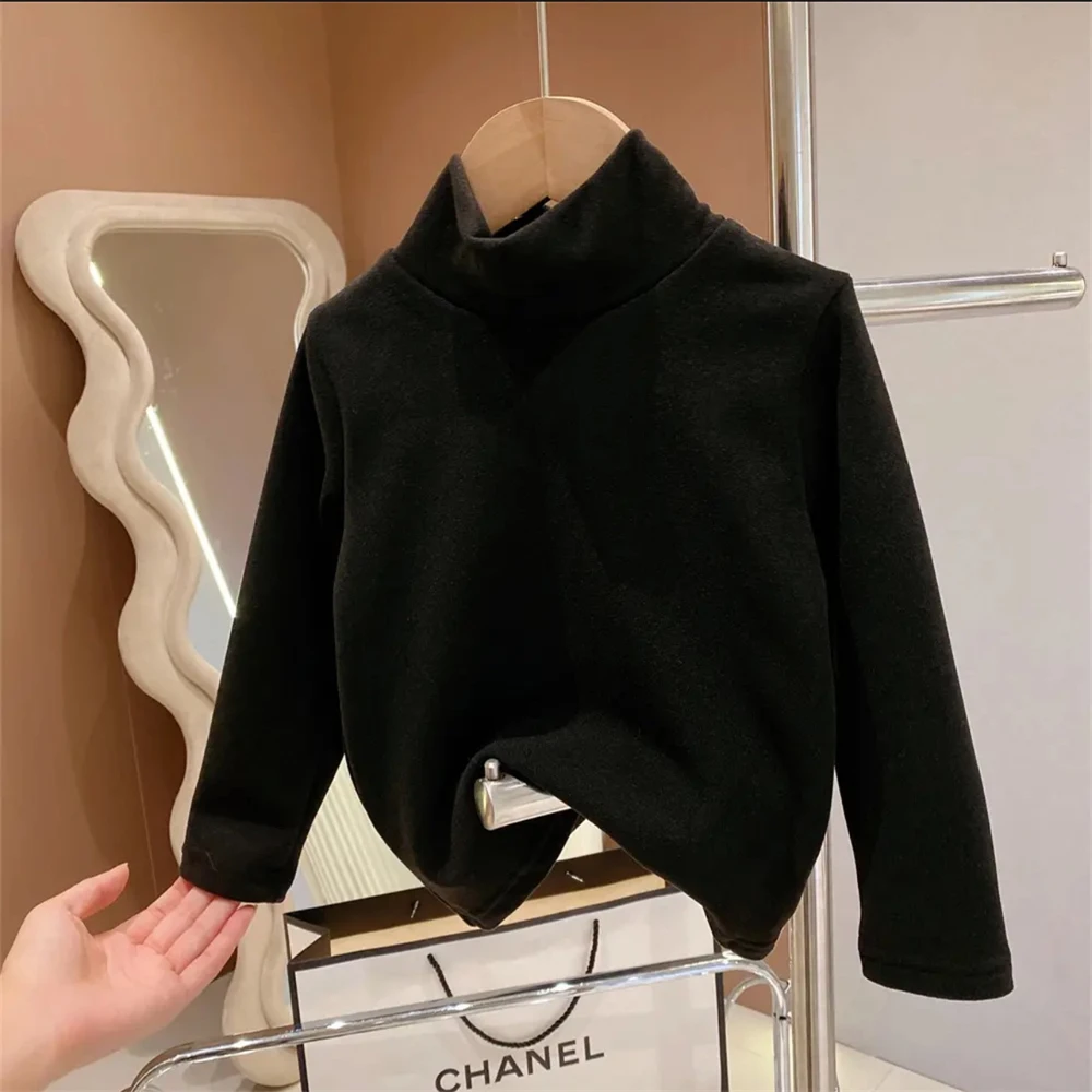 Autumn Winter Children Clothes Solid Baby Long Sleeve Tops Turtleneck T-shirt Fleece Warmth Casual Kid Girl Boy Tops 6