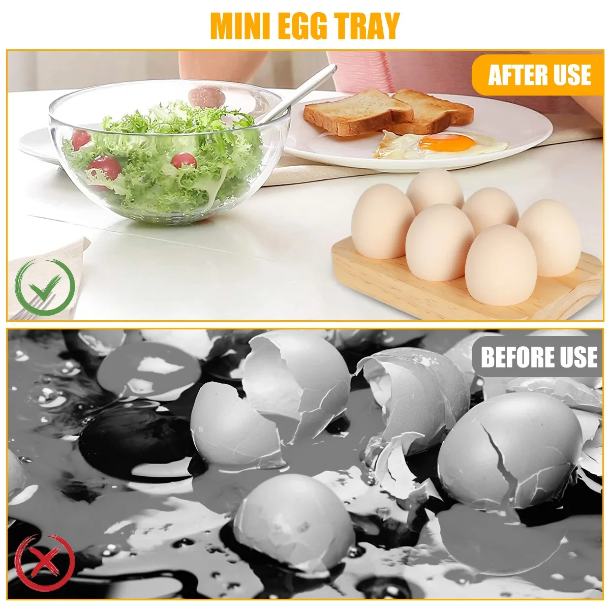 Egg Tray Wooden Egg Holder 6 Holes Organizer Rack Space Saving Plate Household Storage Accessories for Kitchen Count