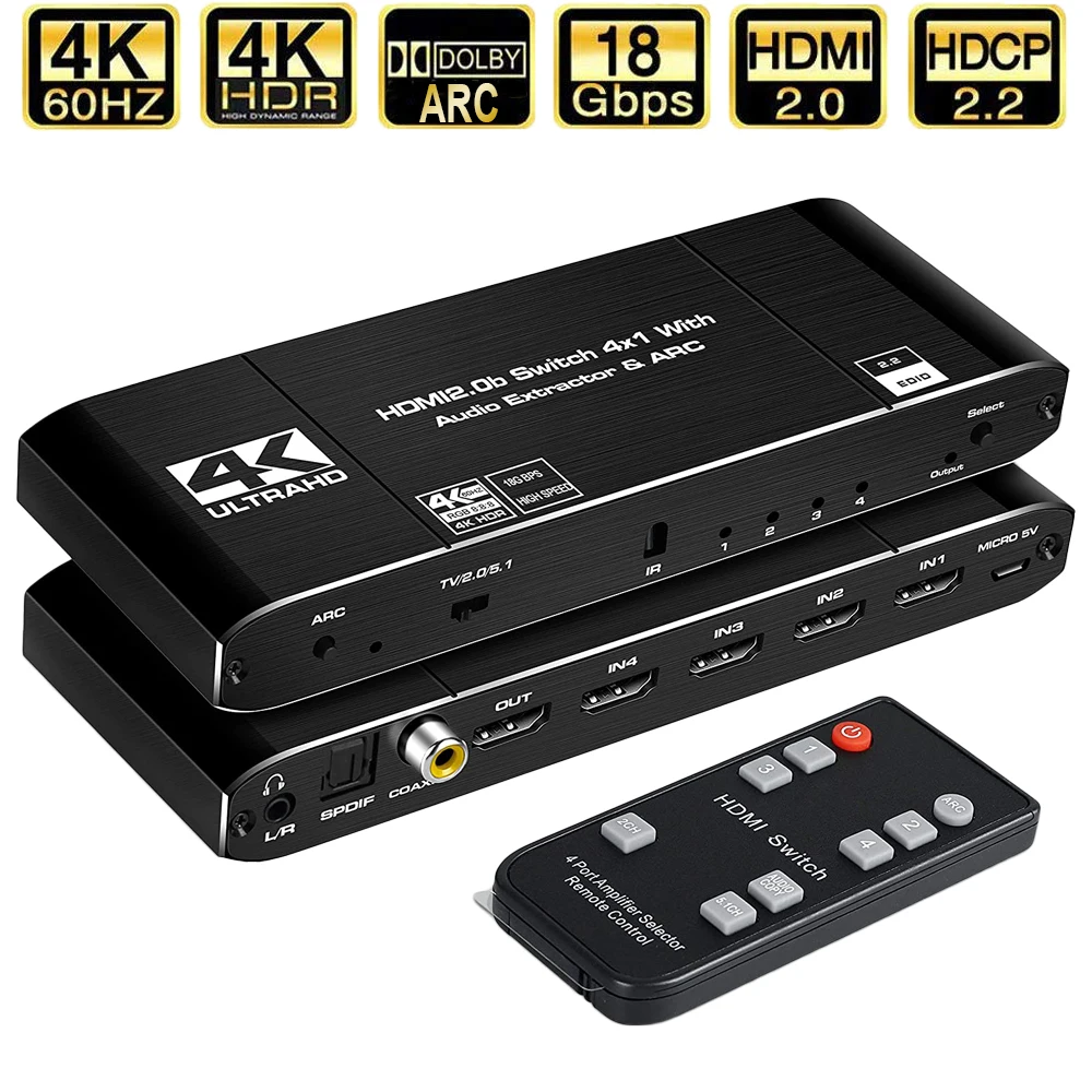 at se dok nederlag Navceker 4K 120Hz HDMI Switch Remote 4x1 1440P HDR HDMI Switcher Audio  Extractor With ARC & IR Switch HDMI 2.0 For PS4 XBox HDTV _ - AliExpress  Mobile