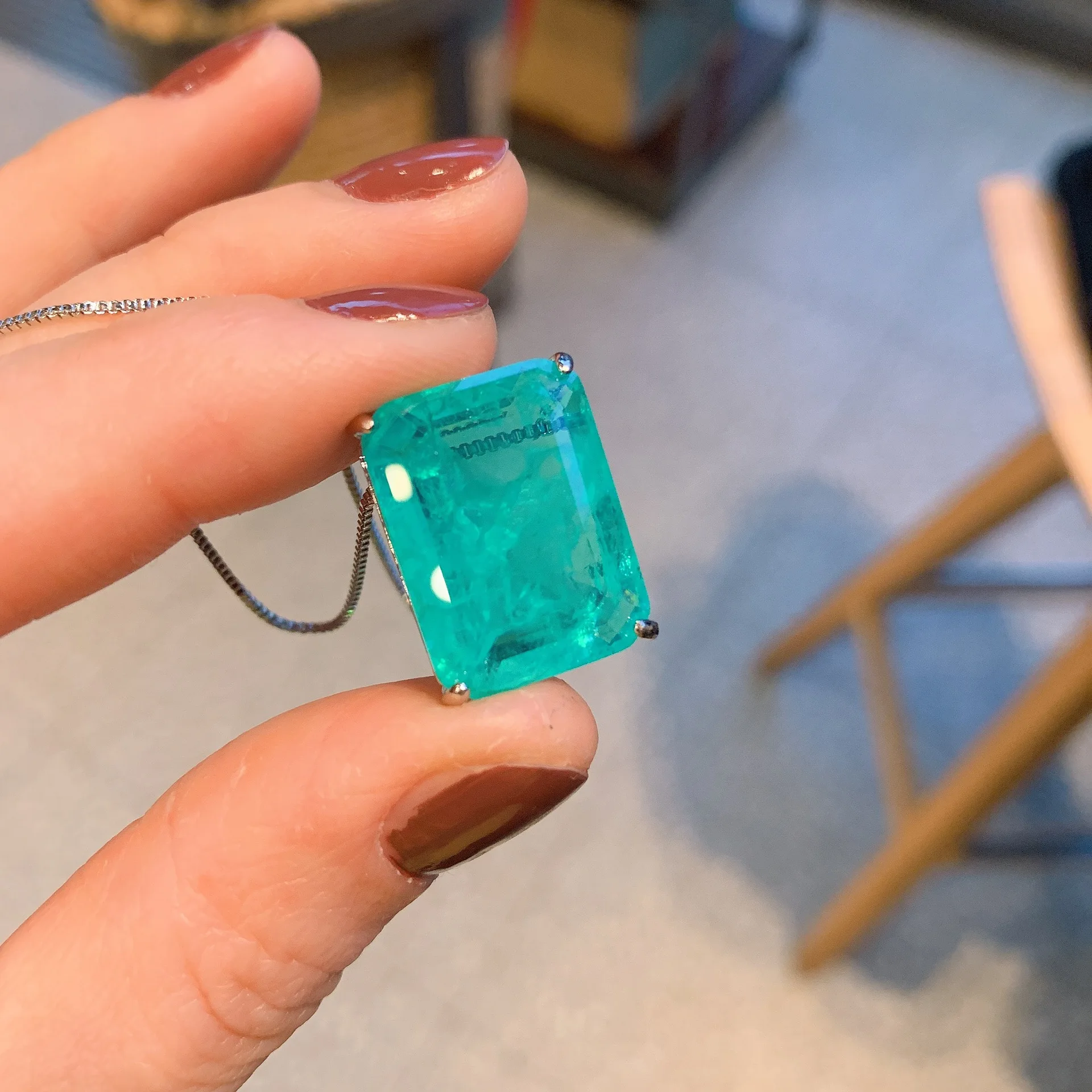 Emerald Green Paraiba Rectangle Pendant Ear Studs Earring Set Wholesale 925 Sterling Silver Vintage Jewelry Trend Birthday Gift