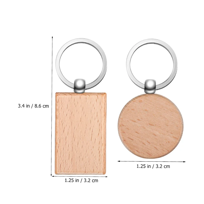20Pcs Wooden Keychains Blank Wood Key Chain Rectangle Unfinished Wooden Key Ring Key Tags DIY Keychain Supplies