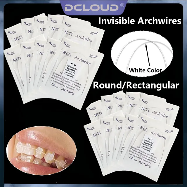 10Pcs/10Packs Dental Orthodontic Niti Invisaling Archwire Super Elastic White Color Coated Wire Ovoid Form Round Rectangular