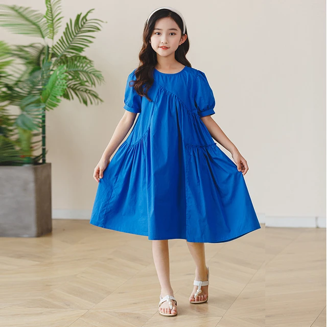 Girl Blue Dress 8 10 years Summer Cotton Casual Dress Loose Big Girl Clothes  New In Dress 2023 - AliExpress