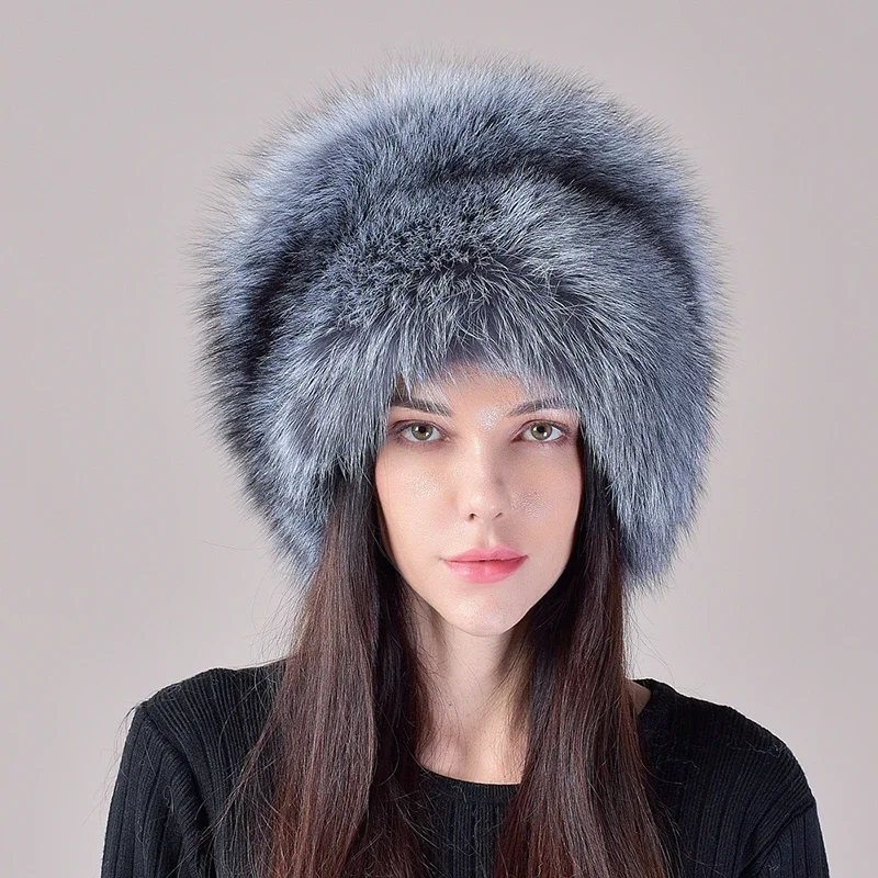 

New Style Natural Fox Fur Russian Hat Ushanka Women Winter Warm Fluffy Popular Style Female Tail Cap Fashion Real Fur Hats N153