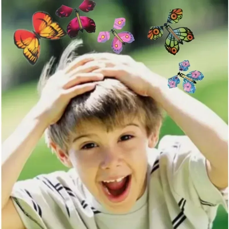 Magic Props Toys Magic Flying Butterflies Wind Up Toy Bookmark Greeting Card