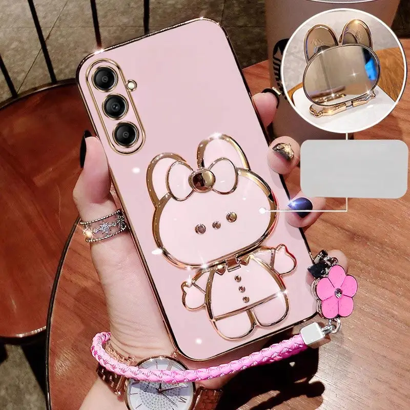 Elegant Plating Rabbit Bracket Lanyard Phone Case Cover
