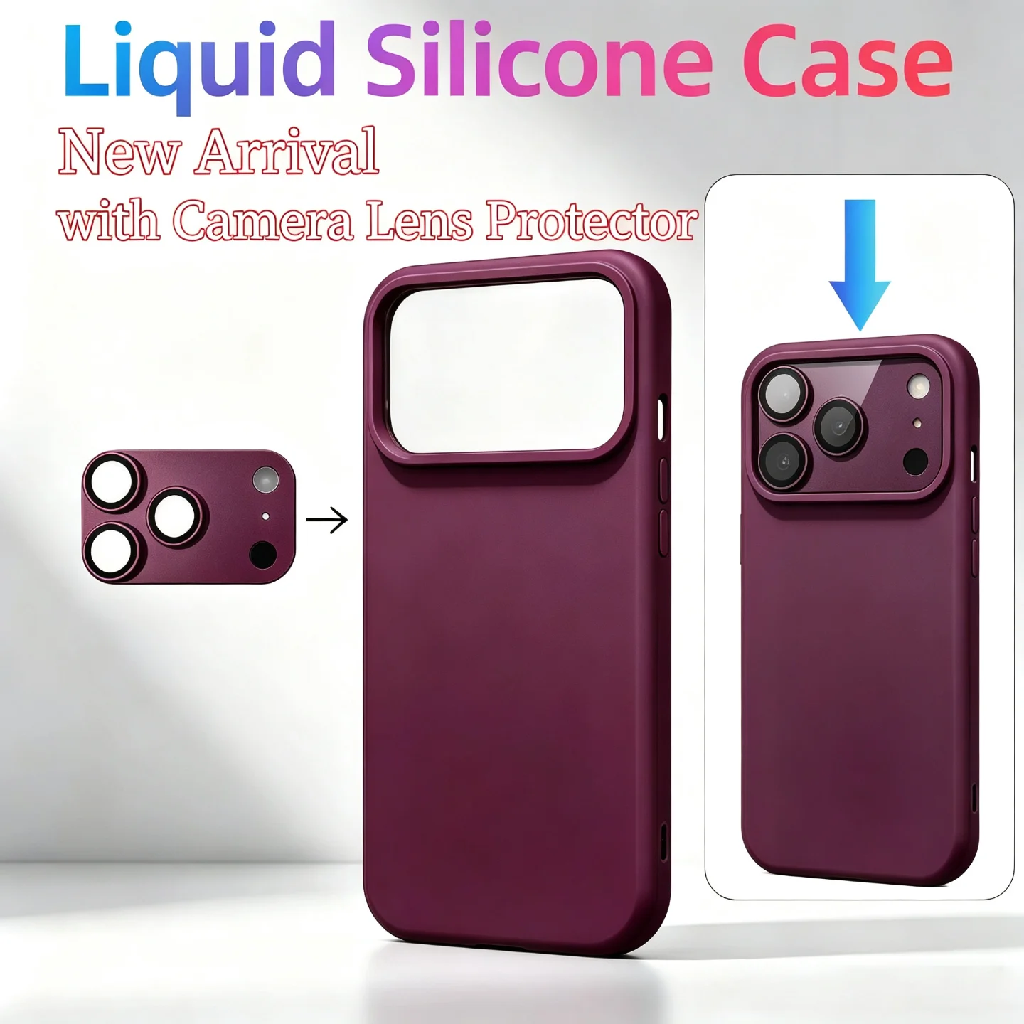 Premium Liquid Silicone Phone Case with Matte Camera Lens Protector - Full Coverage Cover