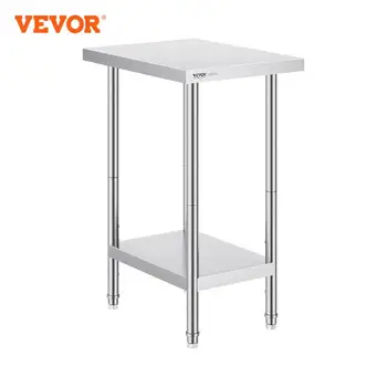 VEVOR Tavolo da Lavoro in Acciaio Inossidabile  610 x 457 x 864 mm, con 4 Ruote, 3 Livelli di Altezza Regolabili, Tavolo Resistente per Preparazione Alimenti Ristoranti Cucina Commerciale, Argento 1