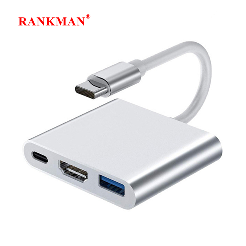 Rankman USB C Hub to 4K HDMI-Compatible Type C USB 3.0 Dock for Macbook iPad Pro Samsung S22 Dex TV Laptop Mouse U Disk