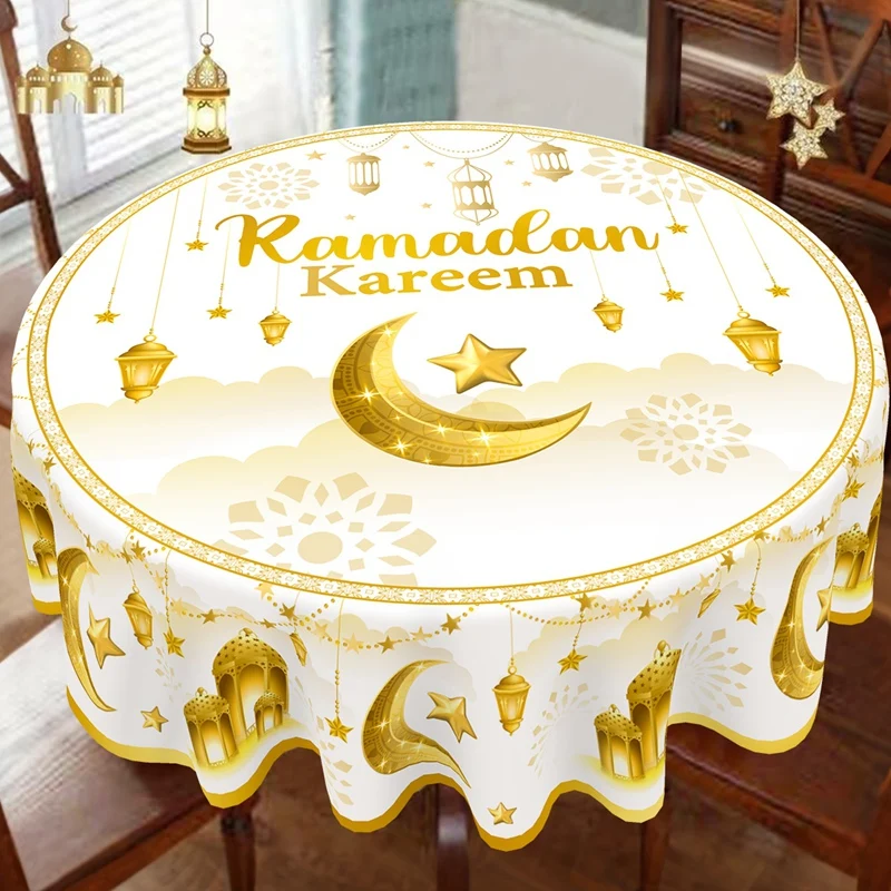 Ramadan Kareem Eid mubarak Polyester Round Tablecloth Ramadan Decor For Home 2026 Islamic Muslim Party Supplies EID Al Adha 3