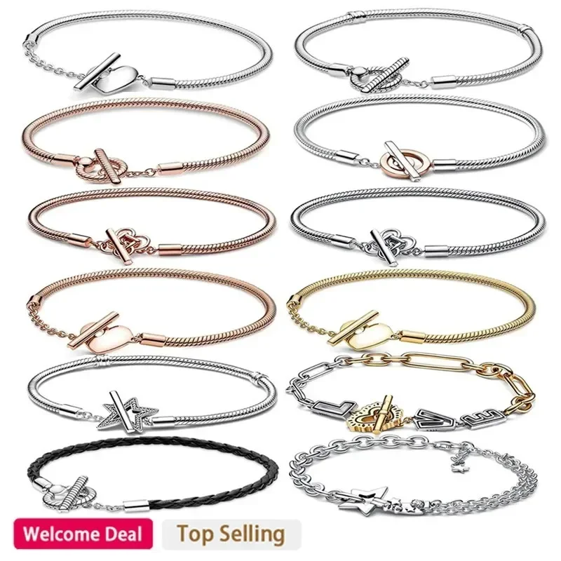 

2024 Hot Selling Women's Classic 925 Sterling Silver Bracelet Original Charm Ring Earrings DIY Gift Luxury Jewelry Necklace