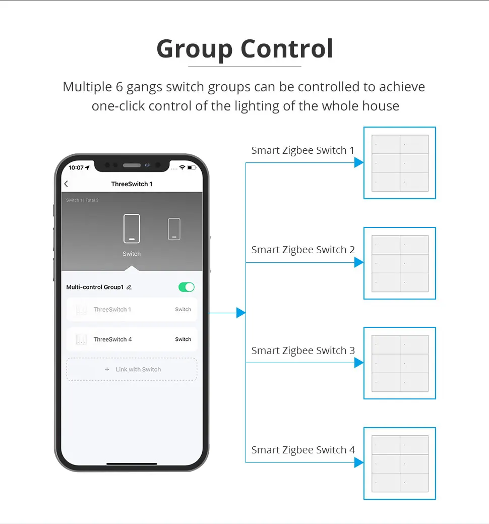 Zigbee Wall Light Switch with Neutral No Neutral 1 2 3 4 6 Gangs Interruptor Wor