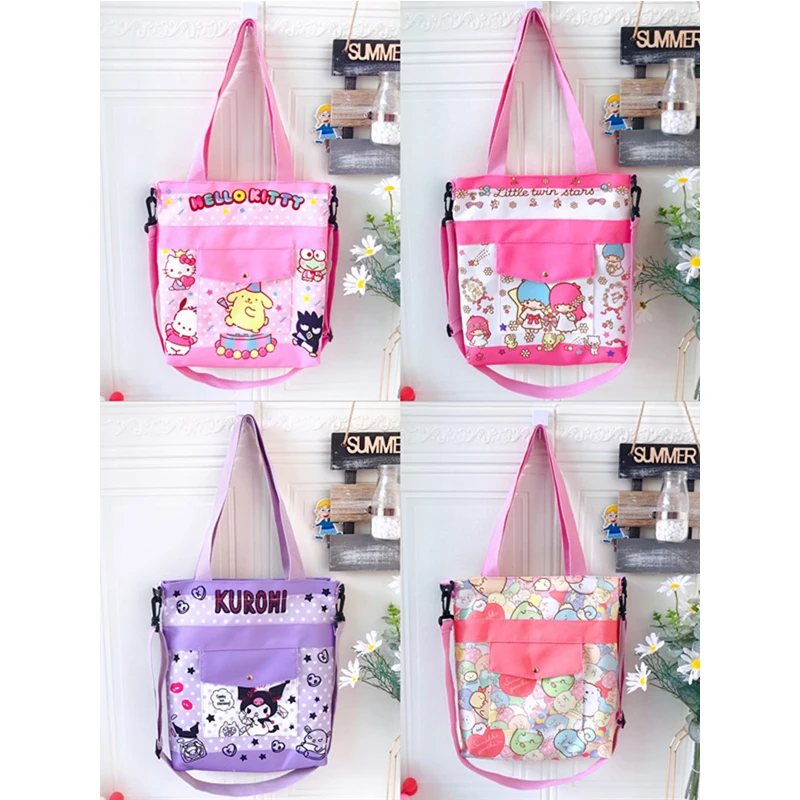 

Kawaii Anime Cartoon Kuromi Canvas Shopping Bag My Melody One Shoulder Diagonal Bag Student Tutorial Bag Large Capacity Tote