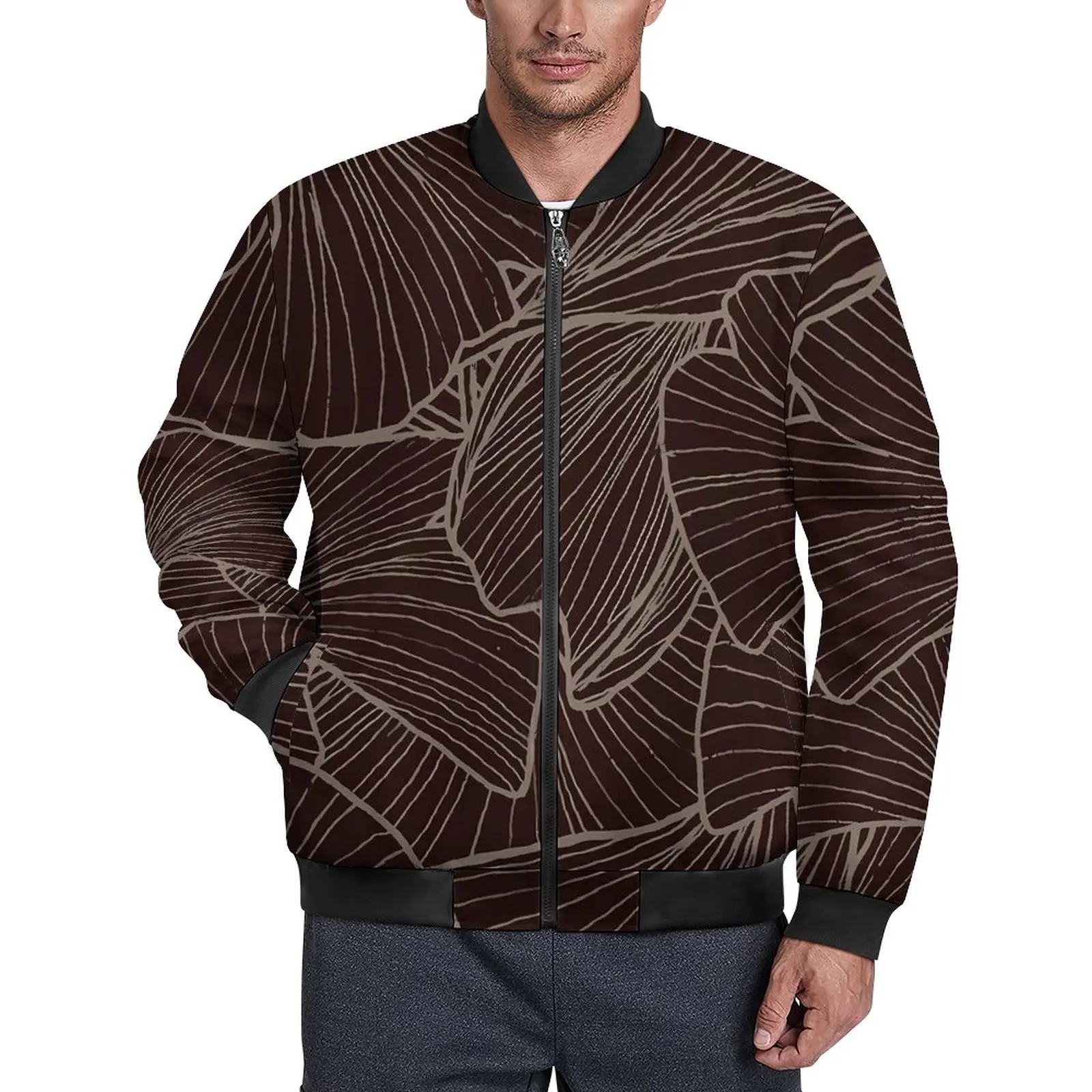 

Куртка Ginkgo Biloba мужская с принтом листьев, повседневная верхняя одежда в уличном стиле, на молнии, свободная ветровка с графическим принтом, куртка оверсайз, зима