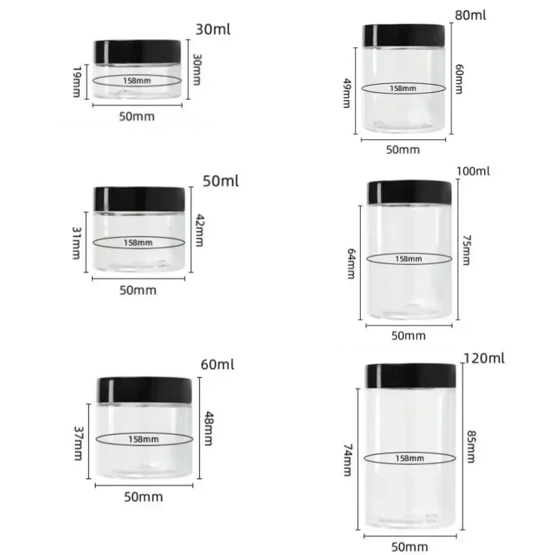 플라스틱 화장품 리필 가능 병 샘플 병, 아이섀도우 크림 용기, 투명 틴 포트, 빈 병, 30ml, 50ml, 60ml, 80ml, 100ml, 120ml