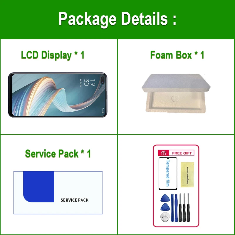 Oppo Reno4 Z 5G LCD, CPH2065 디스플레이 스크린, 터치 디지타이저 어셈블리 교체 부품, 6.57 인치 디스플레이