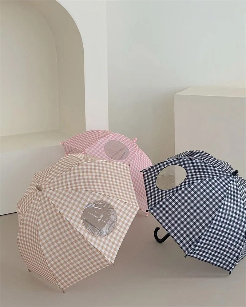 Retro plaid children's umbrella, cute baby street photo, small fresh umbrella