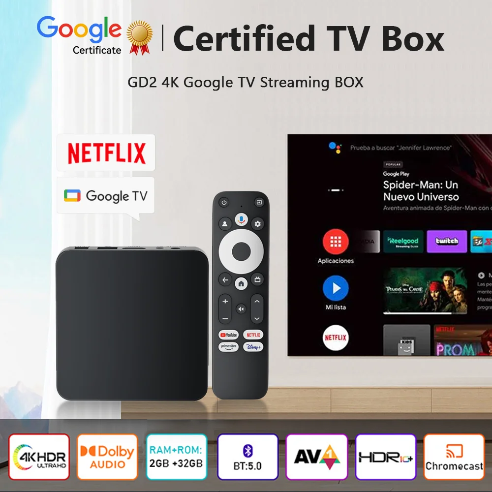 Dcolor GD2 Google certified GTV TV Box 4K Bluetooth Remote S905Y4 AV1 2GB + 32GB Smart Android 12 TV Box