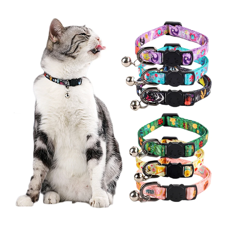 12pcs Cat Collar Wholesale Safety Buckle Breakaway With Bell Dog Collar Neck Strap Adjustable Cute Pet Gato Collier Chain New