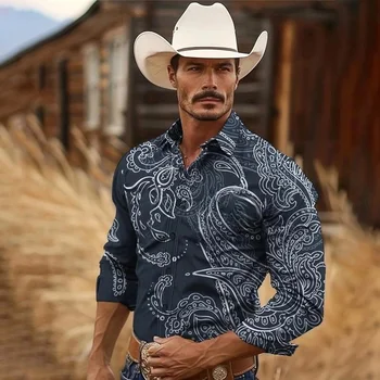 Men's vintage noble print striped breathable soft shirt Fashion men's classic shirt Four seasons casual lapel button down shirt