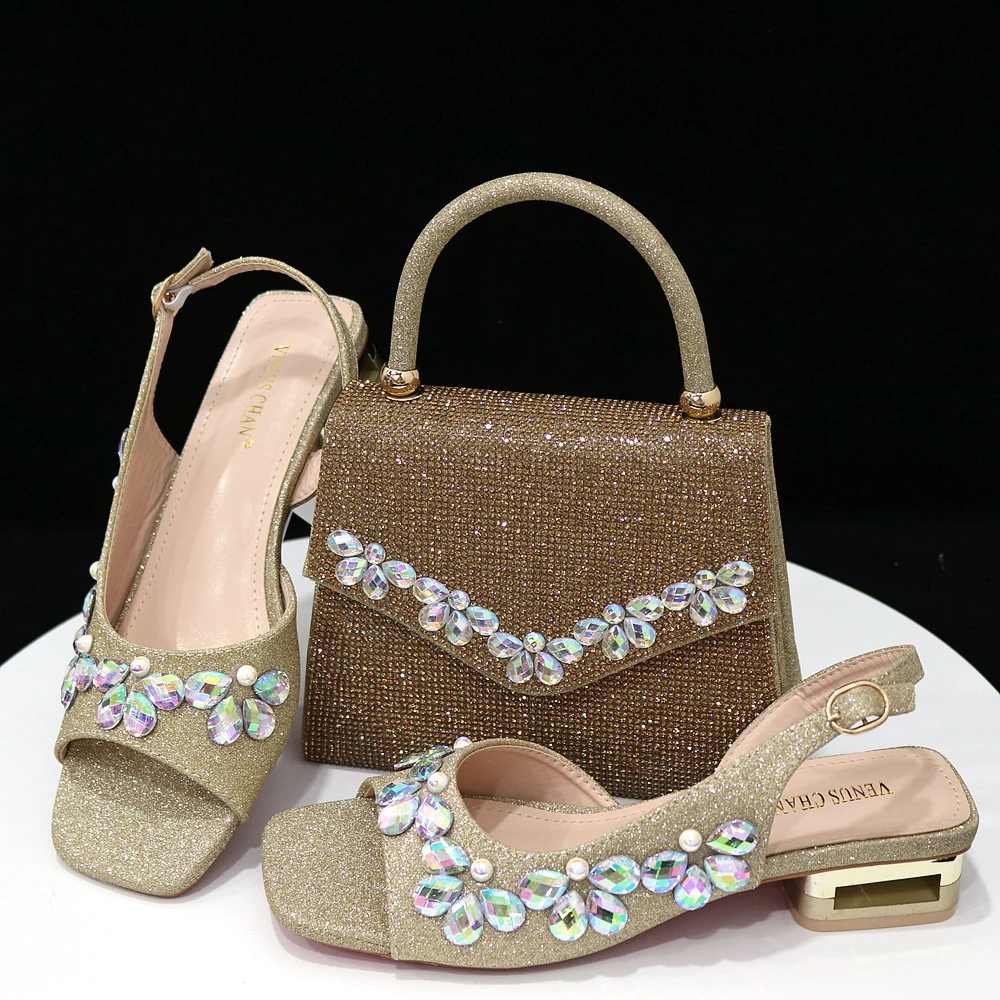 

Latest Design Women Shoes and Bag Set Decorated with Rhinestone Wedding Shoes Bride Ladies Shoes Heels Party Women Pumps TR1-2