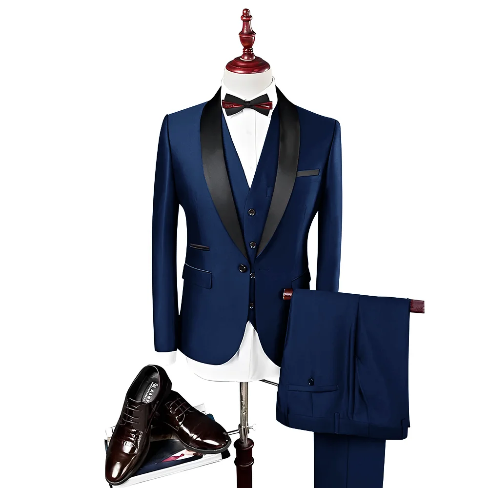 Silver Men's Suit 3 Piece Set Wedding Groom Tuxedo High Quality Men's Suit Elegant XS-5XL