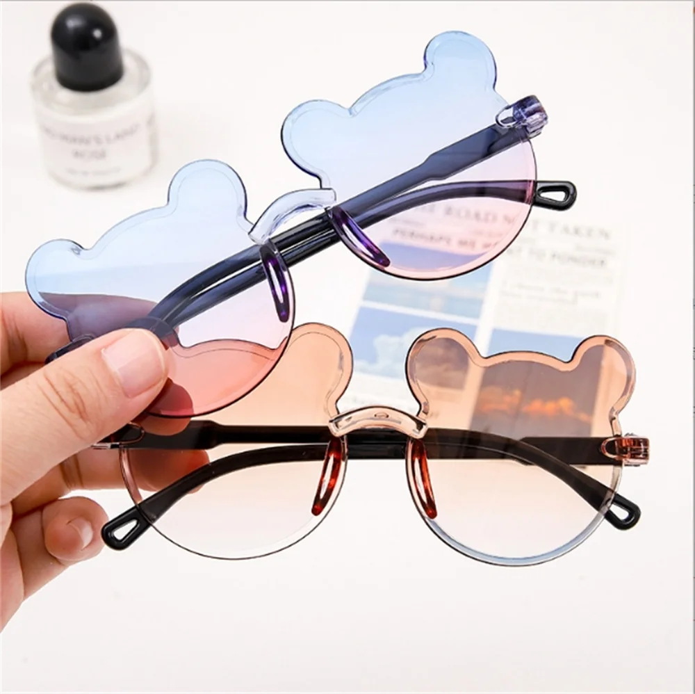 Kids Sunglasses Cartoon Bear Sunglasses for Boy Girl Children Rimless Sunglasses UV400 Outdoor Travel Skiing