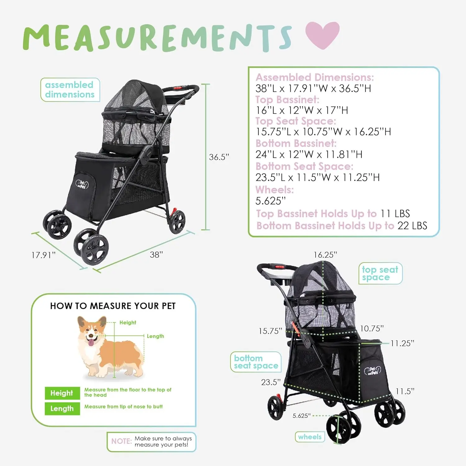 Pet & Pets Double Decker Pet Stroller 11.53 Pound Teal Very Light and Folds Flat for Easy Travel Durable Pvc Mesh Windows