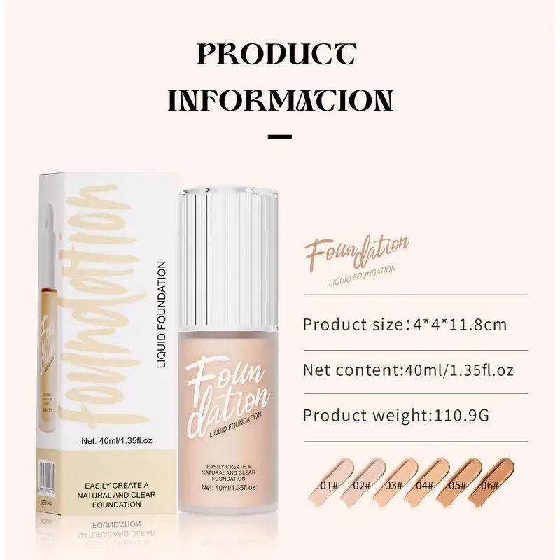 

Matte Foundation High Coverage Moisturizing Skin Foundation Concealer 40ml Oil Control Makeup Base Waterproof Long Lasting Color