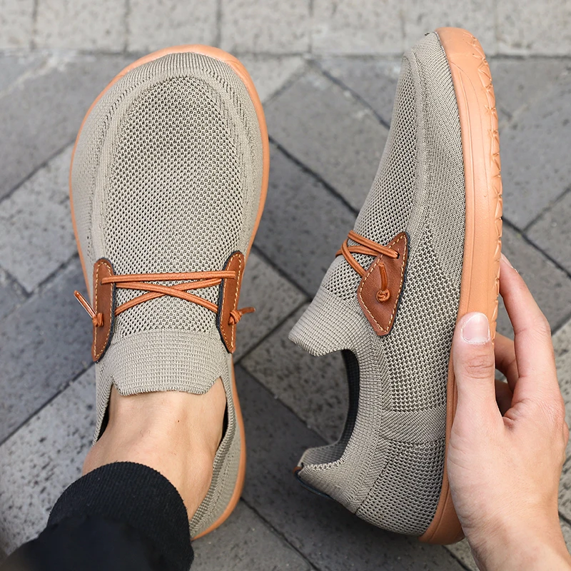 Simple Men's Wide Toe Shoes Lightweight Soft Sole Zero Drop Sole Casual Flat Shoes Breathable Comfortable Trail Walking Shoes