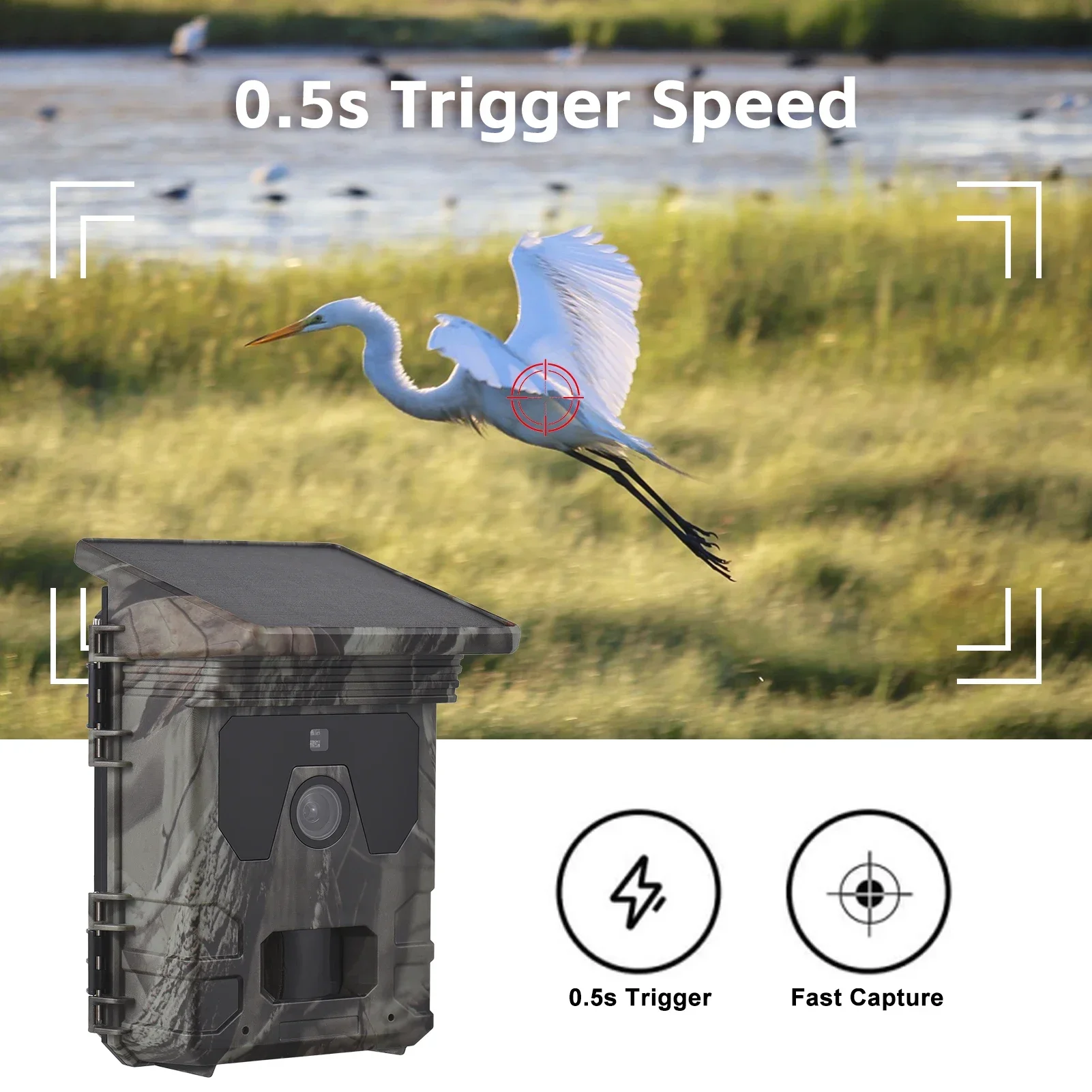 Solar Powered Night Vision Trail Camera 50MP 4K Hunting Cameras 0.3s Trigger Time Trail Camera for Wildlife Monitoring Hunting