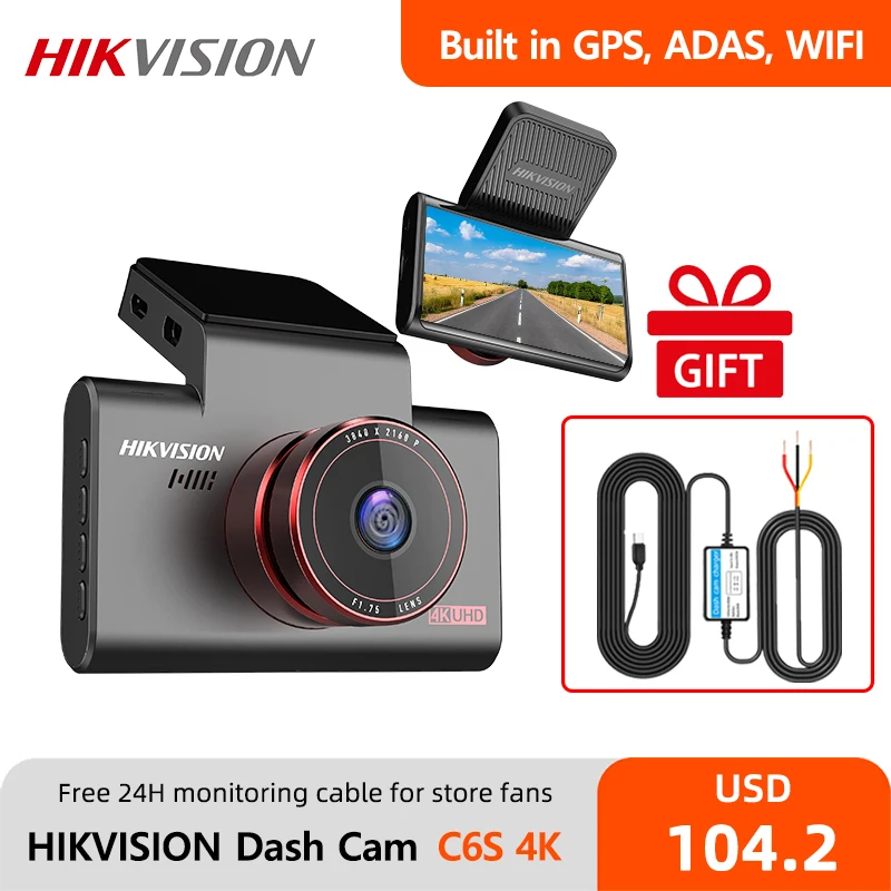 Bộ phụ kiện giám sát đỗ xe 24h cho Hikvision C6S với dây nguồn chuyên dụng và tính năng Parking Monitor